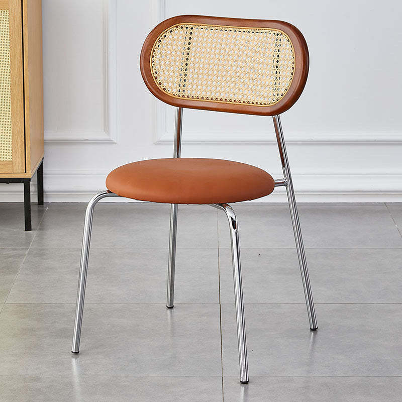 Vintage Rattan Arc Dining Chair — Electroplated Legs + Black Backrest + Brown Seat