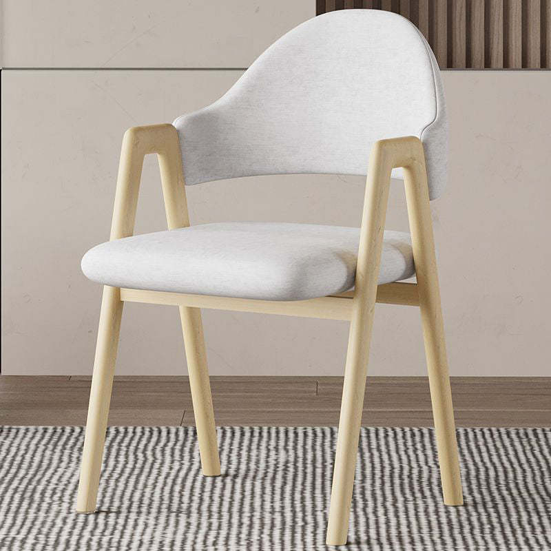 Contemporary Leather Upholstered Dining Chair — Light Gray Fabric Seat + Black Frame