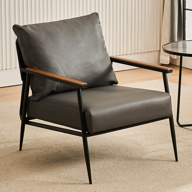 Vintage Cowhide Oak Metal Accent Chair