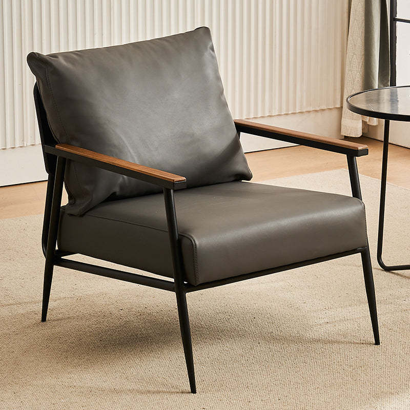 Vintage Cowhide Oak Metal Accent Chair