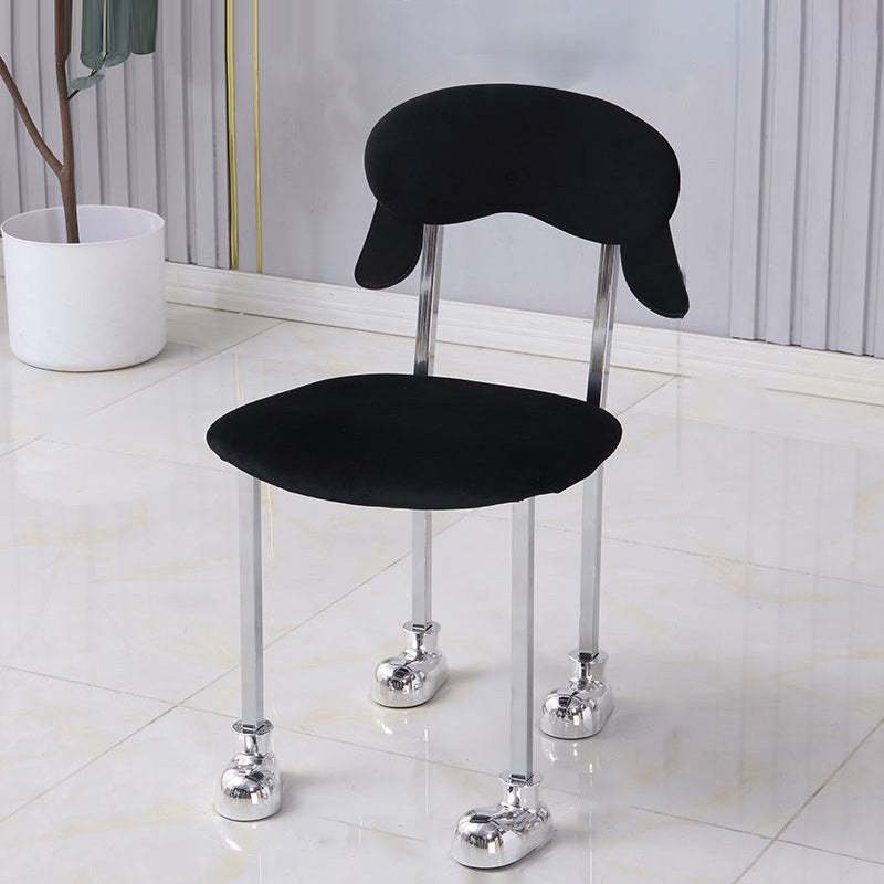 Contemporary Puppy Velvet Stainless Steel Open-Back Chair
