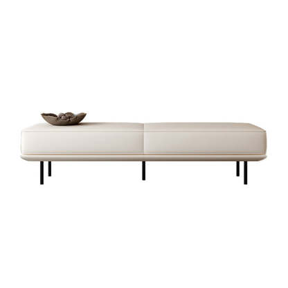 Minimalist Microfiber Leather Wood Rectangular Low Stool