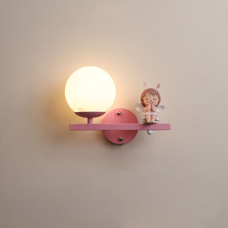 Kids Girls Unicorn Orb Resin Iron Glass Wall Sconce — C - Pink / Left / 110V-120V For US/CA