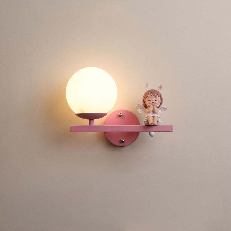 Kids Girls Unicorn Orb Resin Iron Glass Wall Sconce — C - Pink / Left / 110V-120V For US/CA