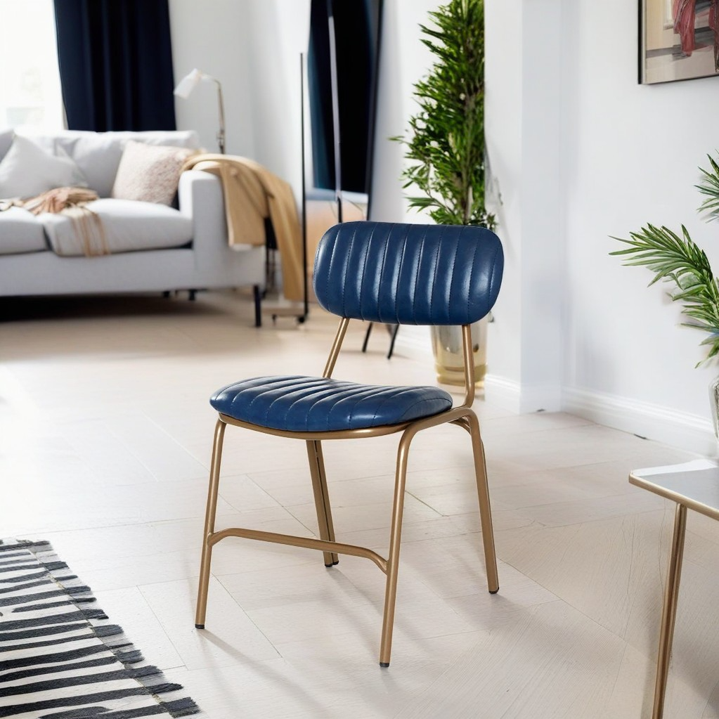 Industrial Leather Iron Striped Dining Chair