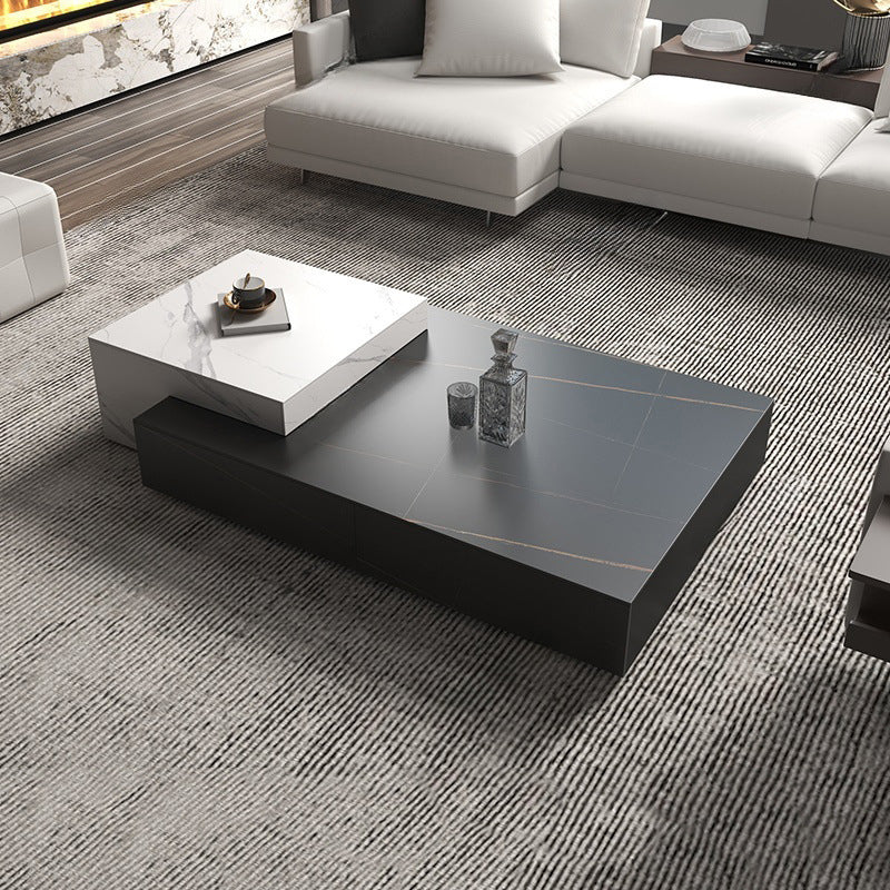 Minimalist Rectangular Rock Plate Wood Coffee Table — Without Drawers / D