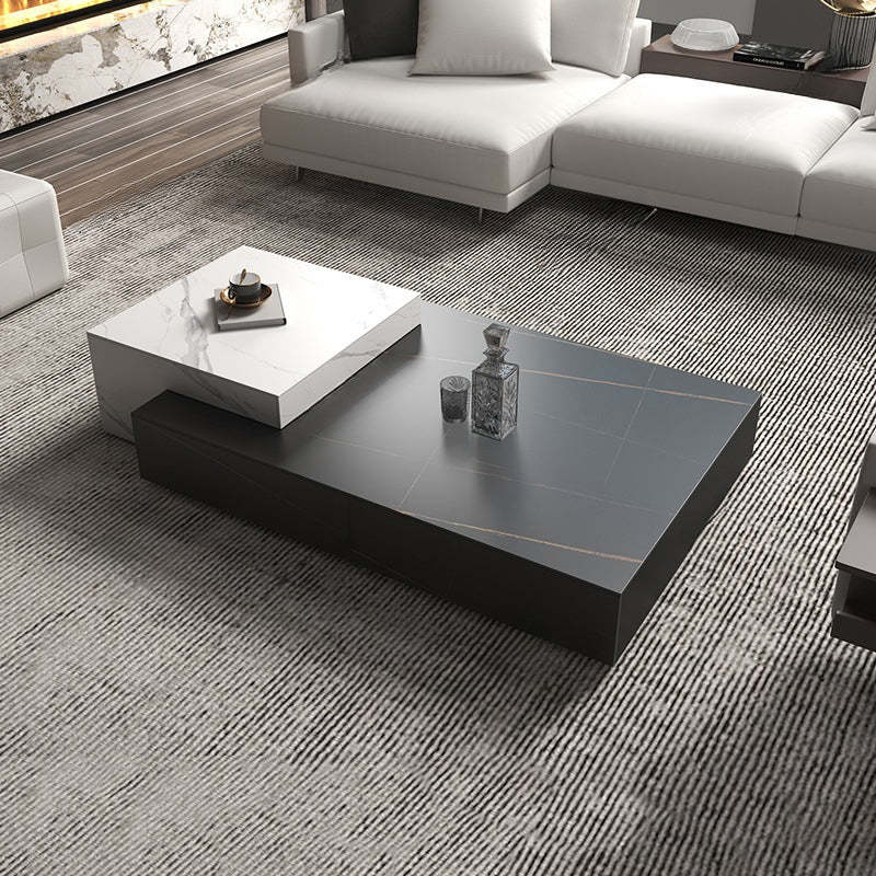 Minimalist Rectangular Rock Plate Wood Coffee Table — Without Drawers / D