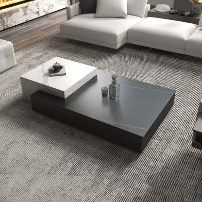 Minimalist Rectangular Rock Plate Wood Coffee Table — Without Drawers / D