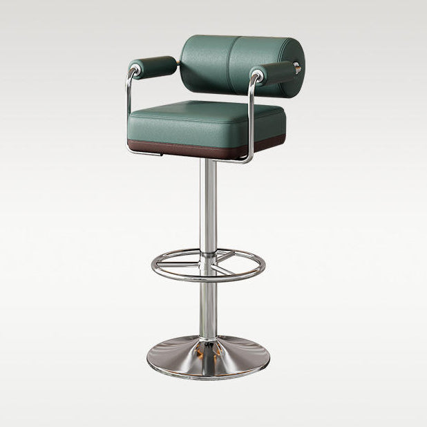 Modern Cylindrical Leather Metal Bar Stool