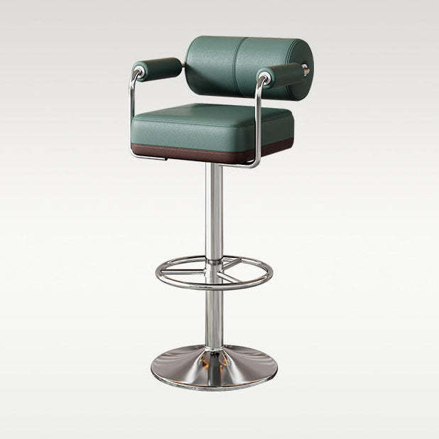 Modern Cylindrical Leather Metal Bar Stool