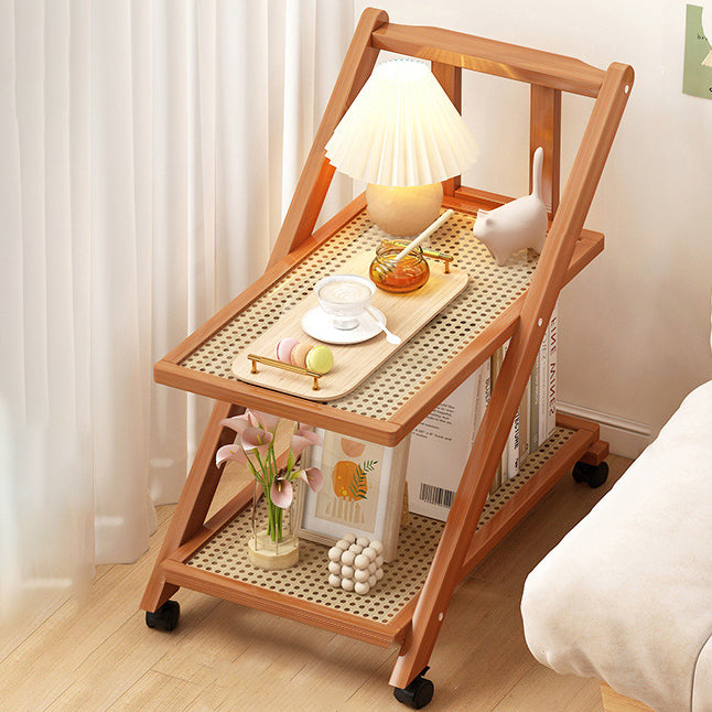 Minimalist Wood Plastic Rattan Acrylic End Table — Wood Color / Plastic Rattan