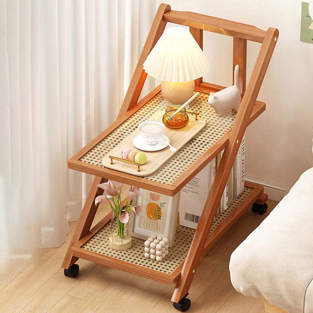 Minimalist Wood Plastic Rattan Acrylic End Table — Wood Color / Plastic Rattan
