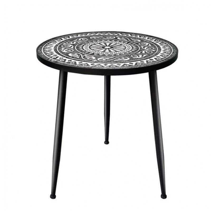 Contemporary Patterned Wood Iron Coffee Table