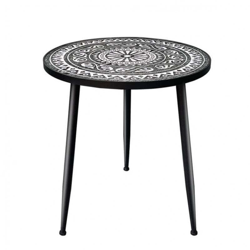Contemporary Patterned Wood Iron Coffee Table
