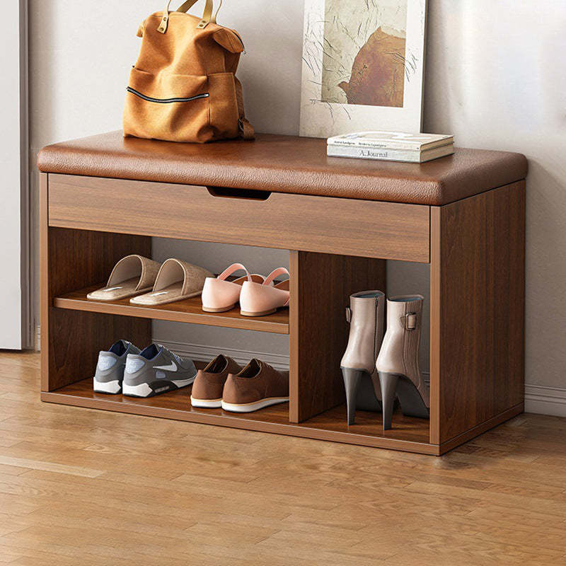 Minimalist Fabric PU Leather Wood 3-Tier Shoe Rack — Gray