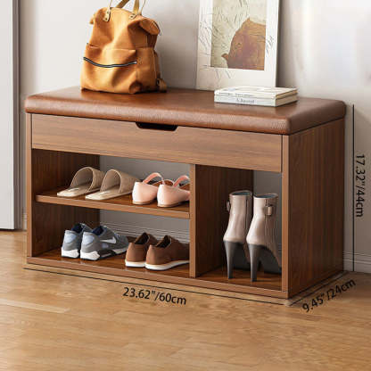 Minimalist Fabric PU Leather Wood 3-Tier Shoe Rack — Brown
