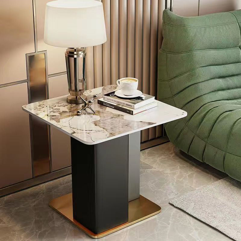 Scandinavian Slate Leather Wood Steel End Table — White / Black