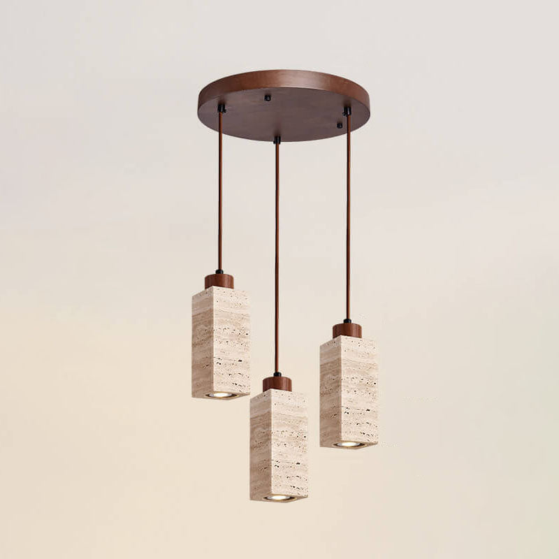 Japanese Wabi-Sabi Solid Wood Stone Island Chandelier
