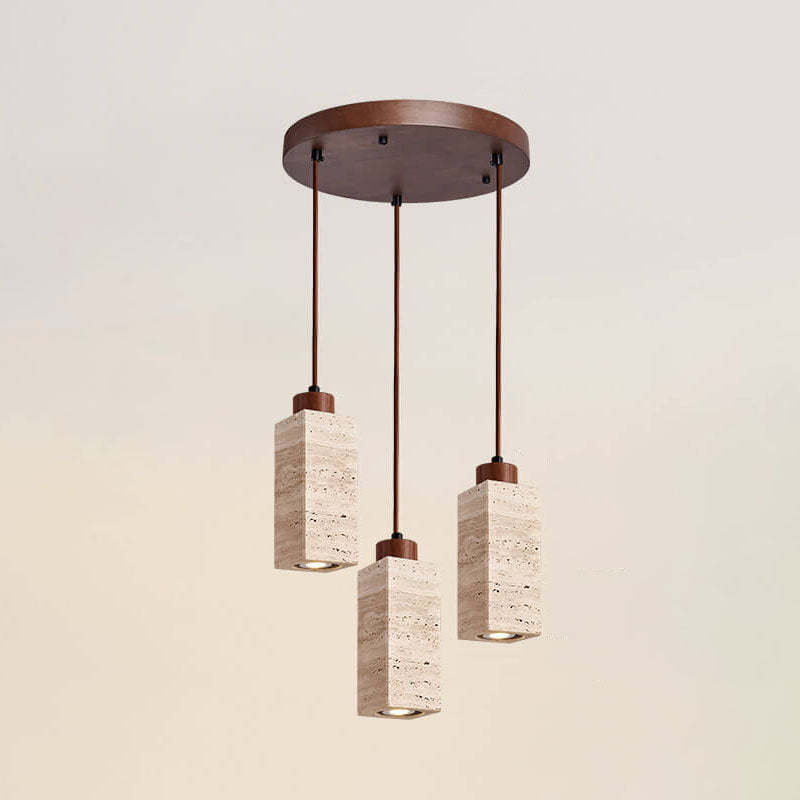 Japanese Wabi-Sabi Solid Wood Stone Island Chandelier
