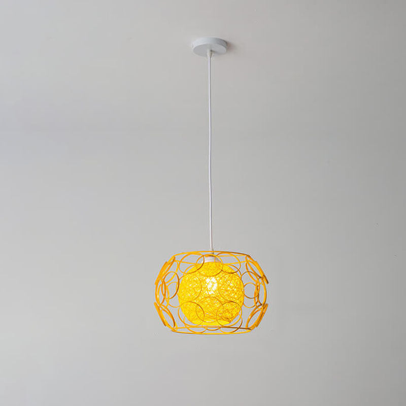 Nordic Woven Hemp Ball Iron Drum Pendant