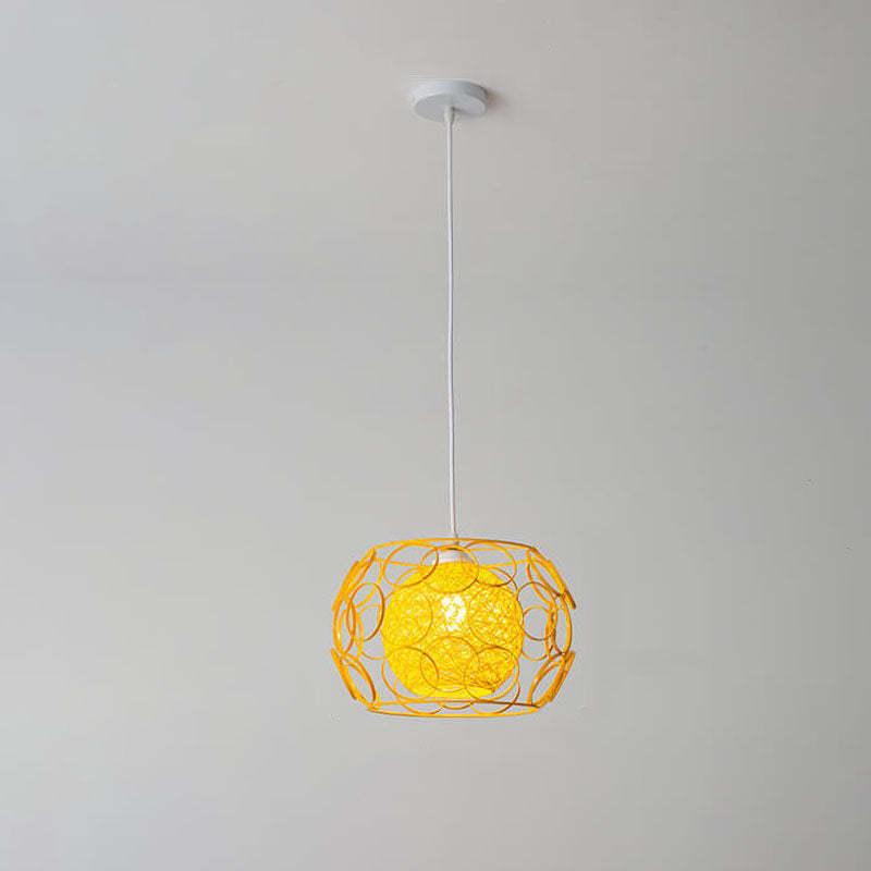 Nordic Woven Hemp Ball Iron Drum Pendant