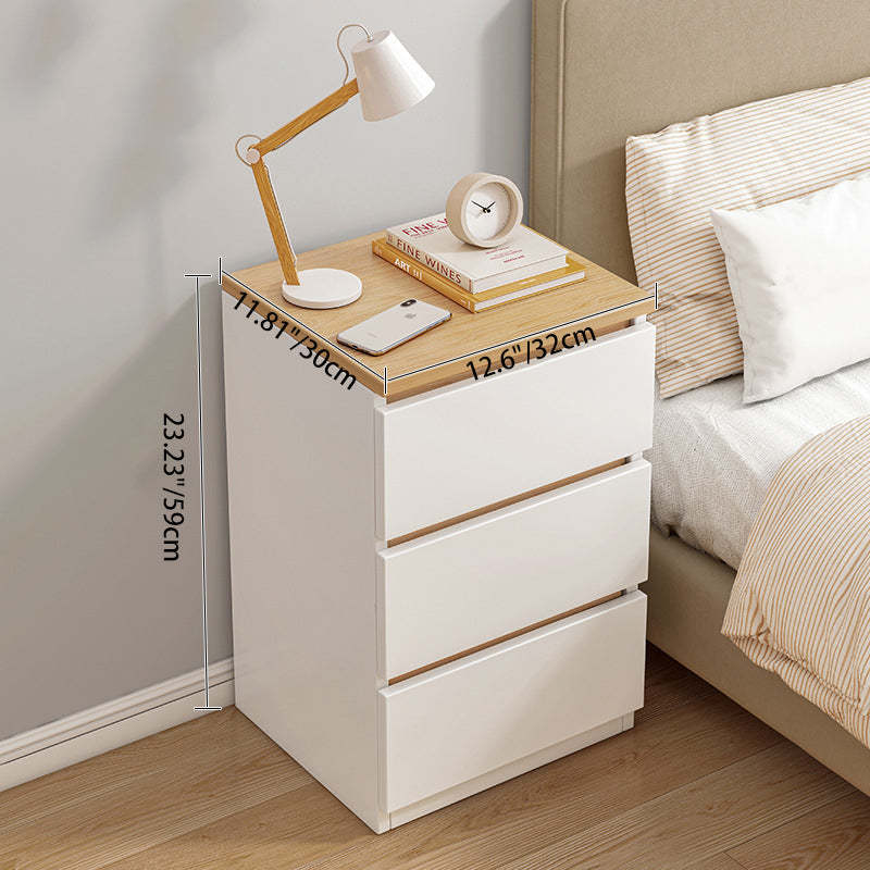 Minimalist Density Panel 2/3-Drawer Nightstand — 3 / Wood Color Tabletop + White