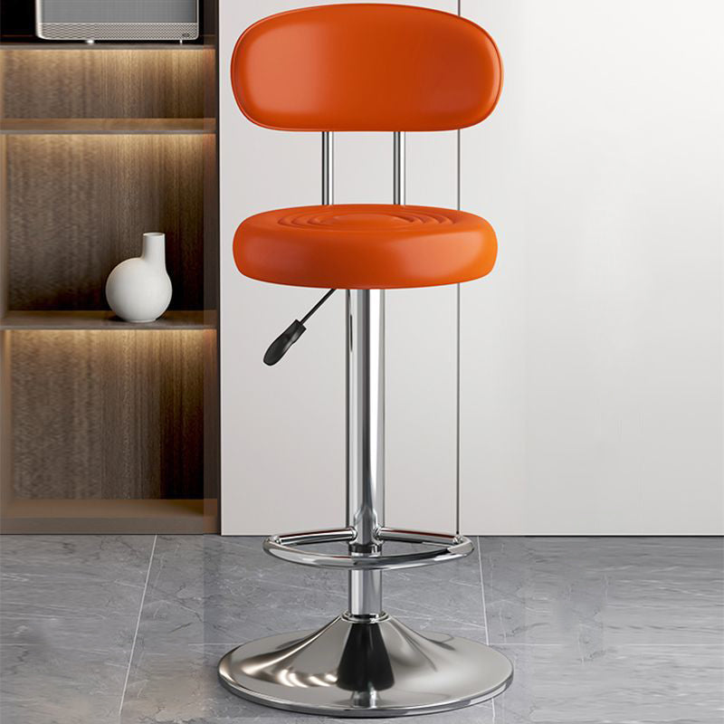 Contemporary Leather Swivel Bar Stool Height Adjustable — White Seat + Silver Base