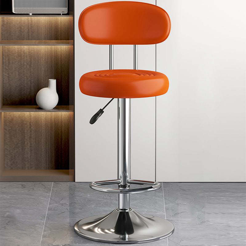 Contemporary Leather Swivel Bar Stool Height Adjustable — White Seat + Silver Base