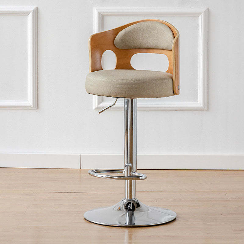 Scandinavian Leather Fabric Wood Round Bar Stool — Yellow - Fabric