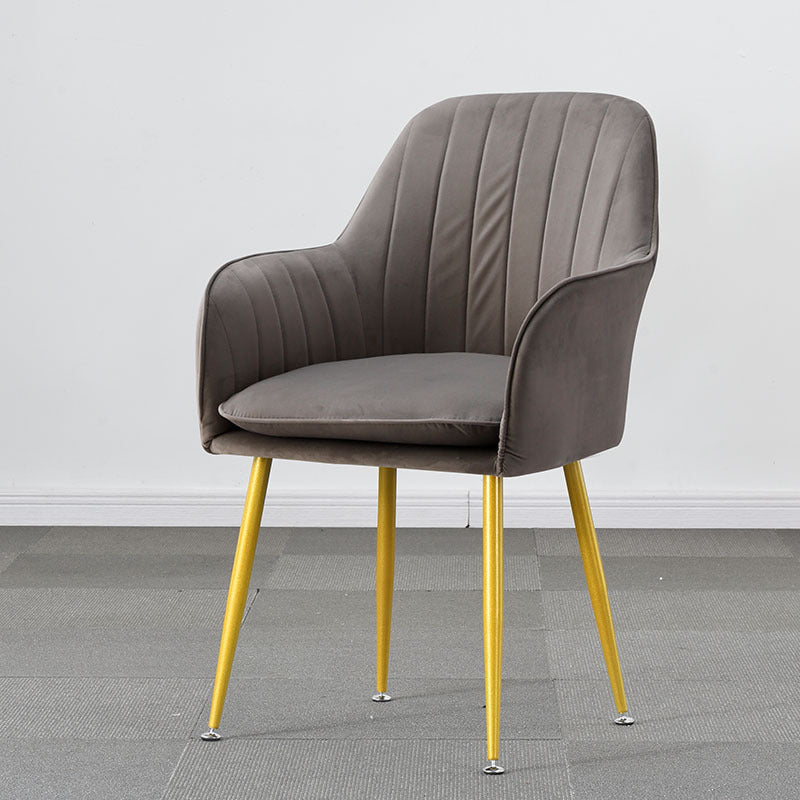 Nordic Trapezoidal Striped Velvet Steel Vanity Stool — Gray + Titanium Frame