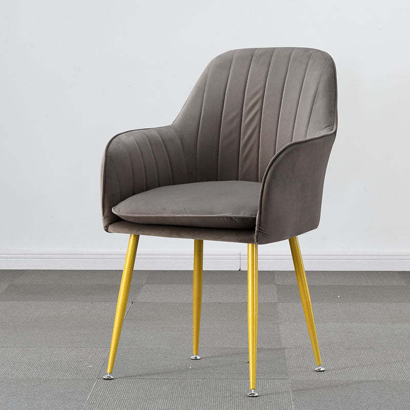 Nordic Trapezoidal Striped Velvet Steel Vanity Stool — Gray + Titanium Frame