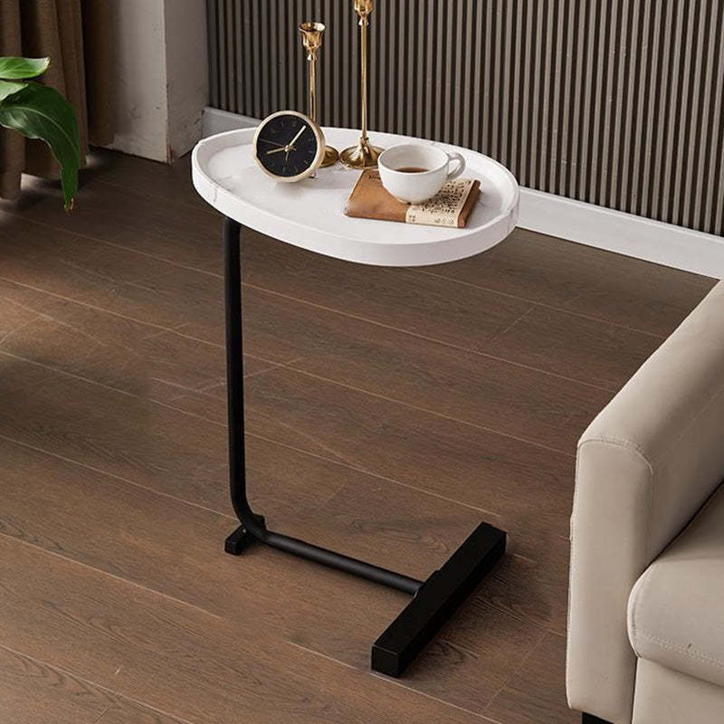 Minimalist Oval Engineered Wood Iron End Table