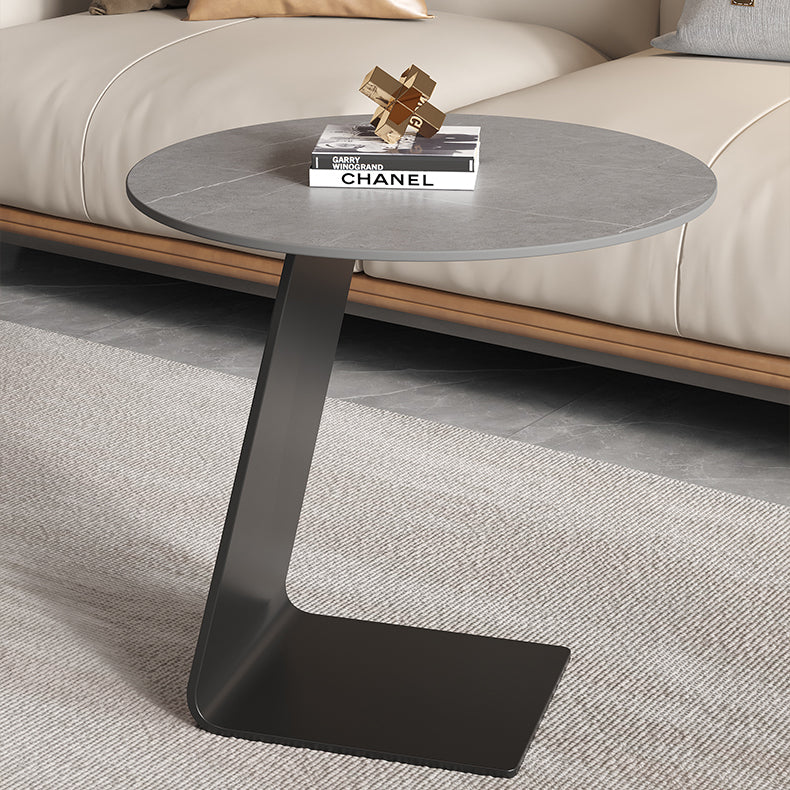 Minimalist Glass Top L-Shape Steel Coffee Table — Gray Rock Board