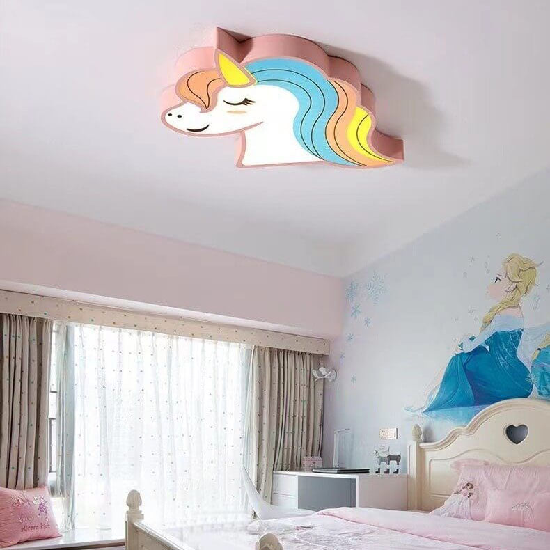 Modern Kids Unicorn Iron Acrylic LED Flush Ceiling Light