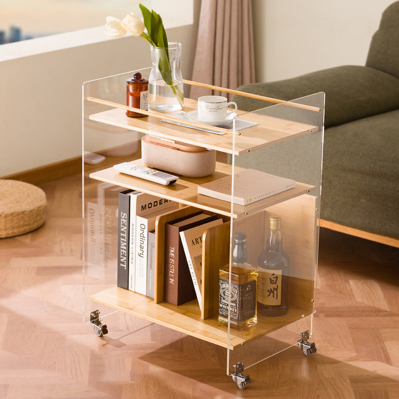 Modern Wood Acrylic Movable Side Table 3-Tier — Walnut Color