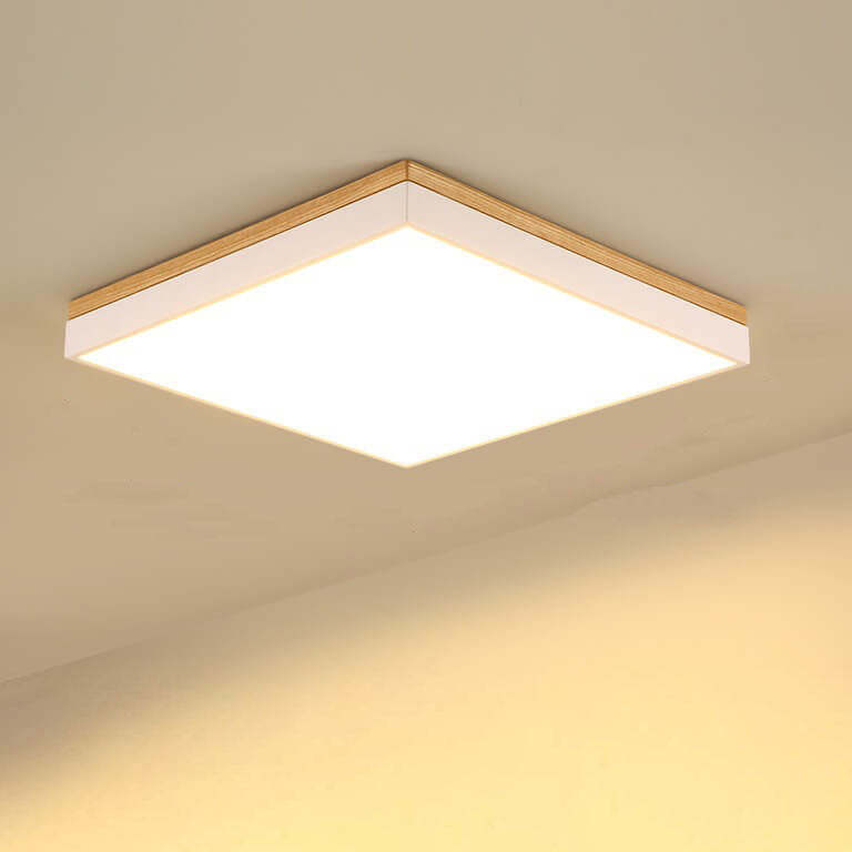 Nordic Solid Wood Square Rectangle LED Flush Ceiling Light
