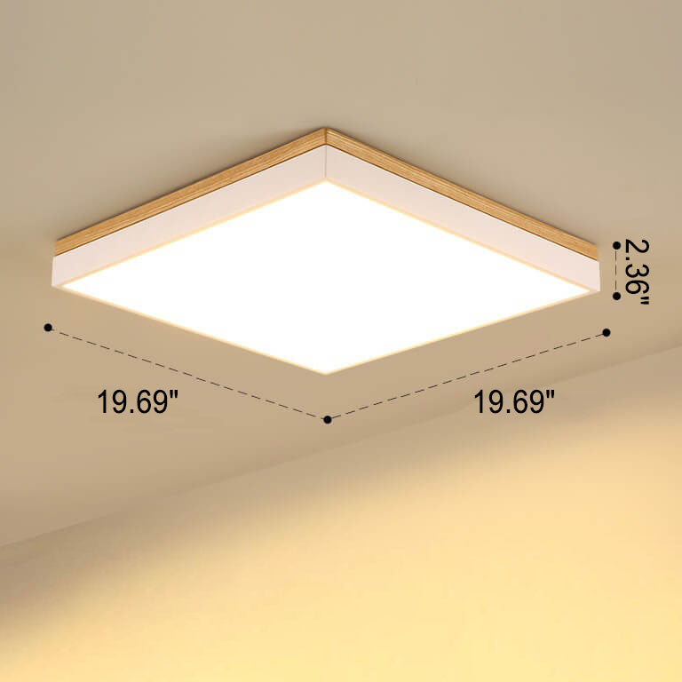 Nordic Solid Wood Square Rectangle LED Flush Ceiling Light