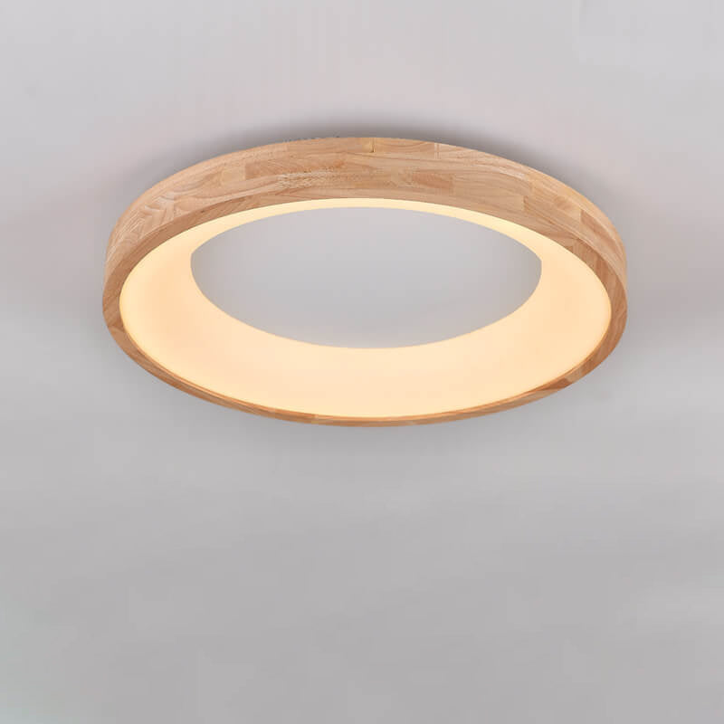 Nordic Minimalist Wood Round LED Flush Mount Light