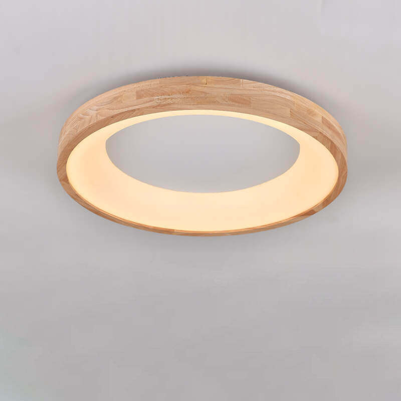 Nordic Minimalist Wood Round LED Flush Mount Light