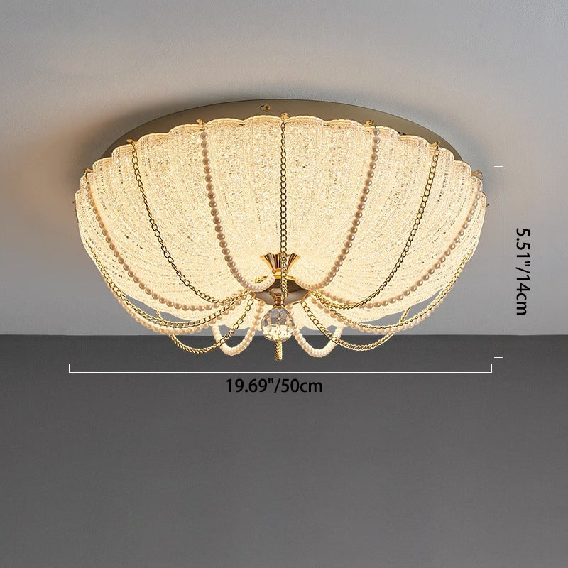 Art Deco Pumpkin Iron Crystal LED Flush Ceiling Light