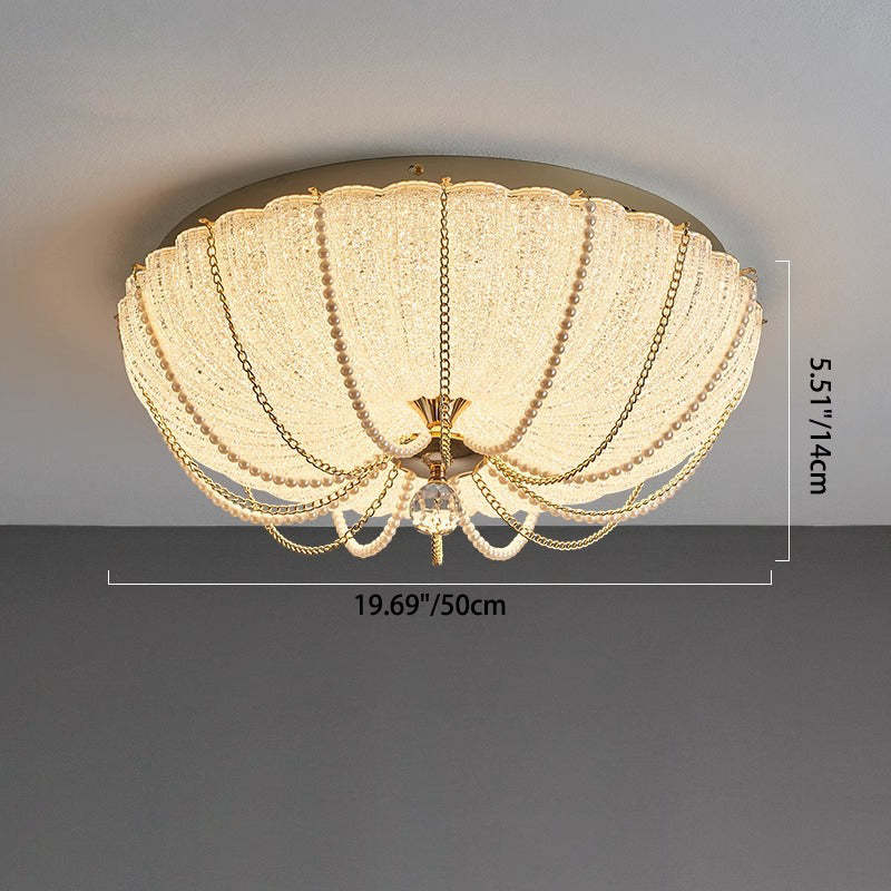Art Deco Pumpkin Iron Crystal LED Flush Ceiling Light