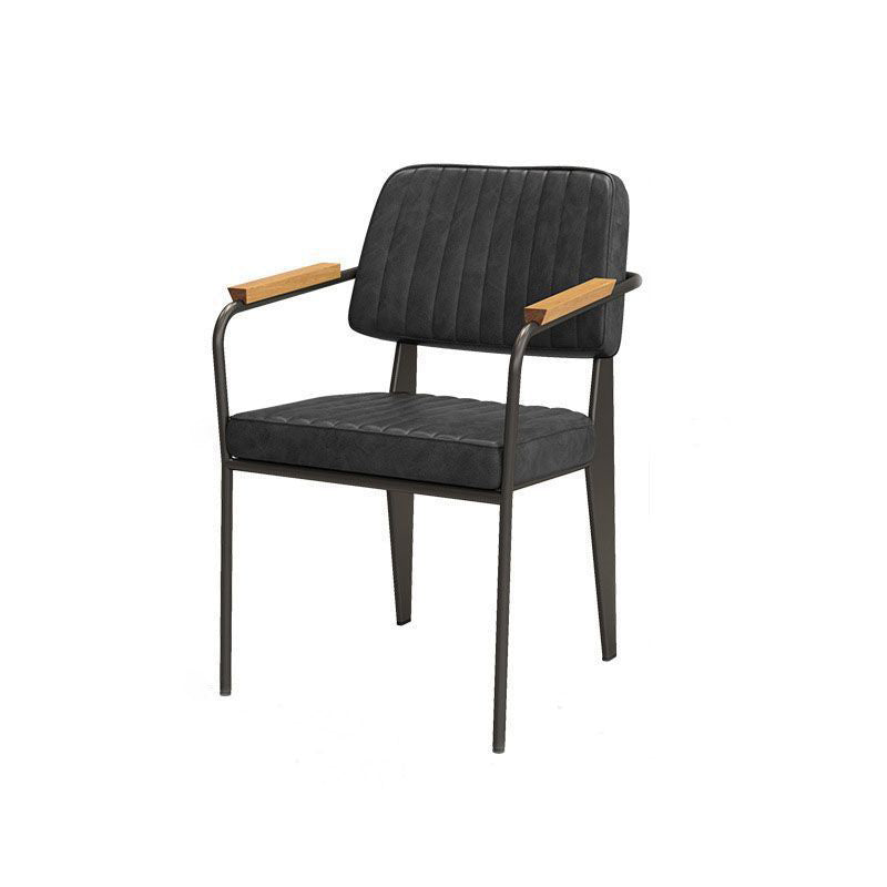 Industrial Leather Metal Wood Dining Chair