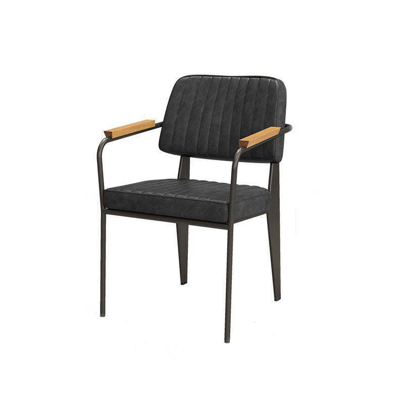 Industrial Leather Metal Wood Dining Chair