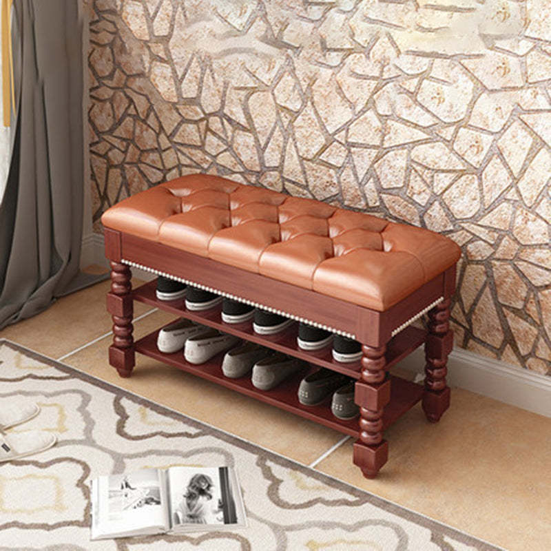 Vintage Microfiber Leather Wood Ball Shoe Storage 2-Shelf — Brown