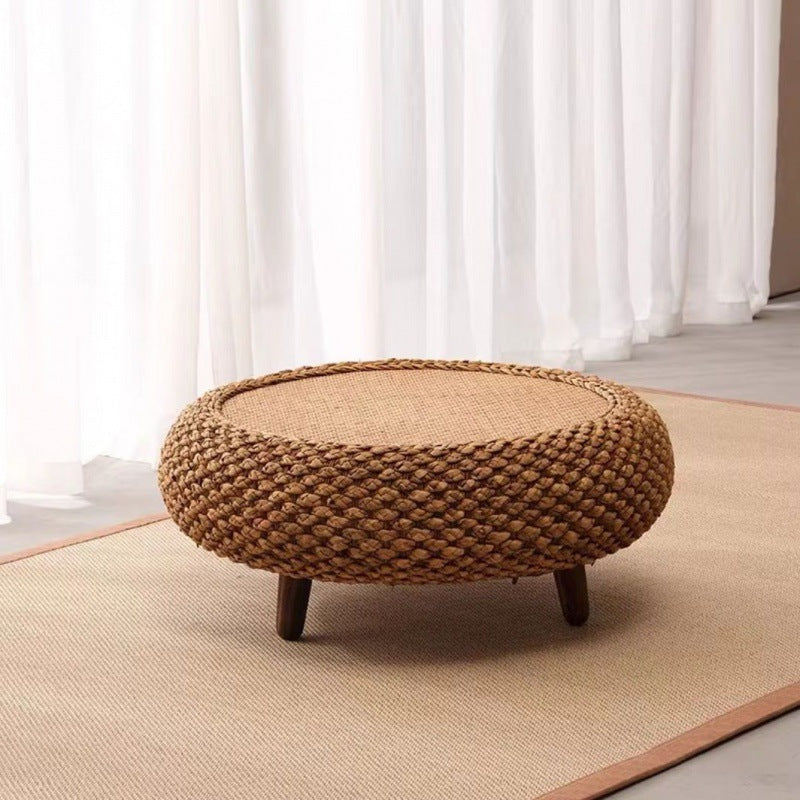 Japanese Oval Rattan Woven Wood Coffee Table — Without Storage / Original Wood Color