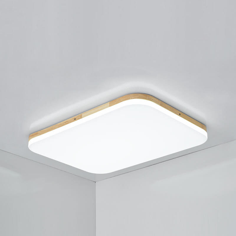 Nordic Solid Wood Rectangular LED Flush Mount Light