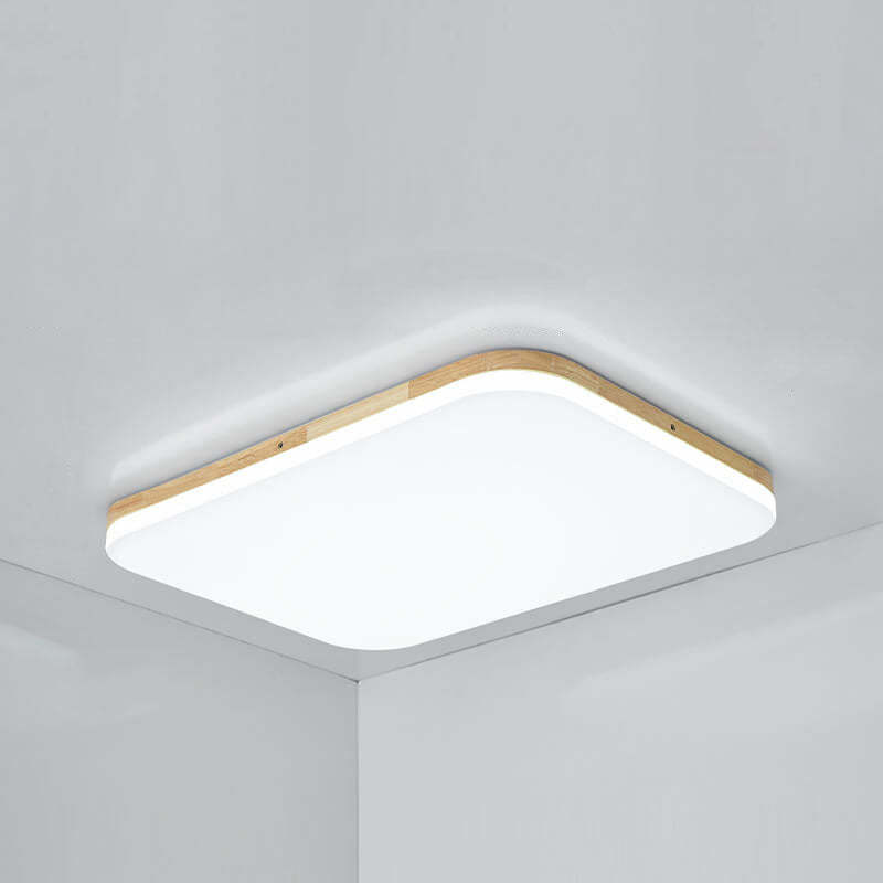 Nordic Solid Wood Rectangular LED Flush Mount Light