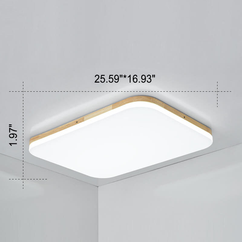 Nordic Solid Wood Rectangular LED Flush Mount Light