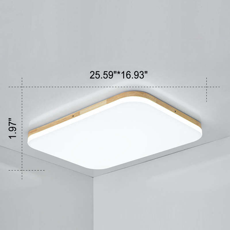Nordic Solid Wood Rectangular LED Flush Mount Light