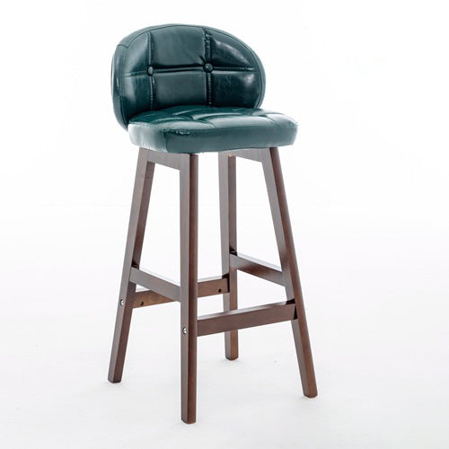 Minimalist Wood Leather Bar Stool — Wood Color / Red